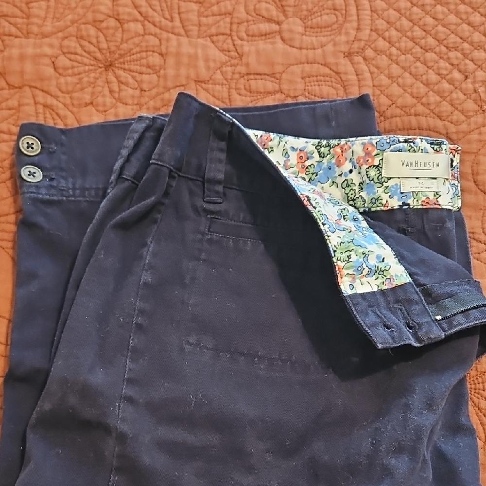 Van Heusen Dark Blue Capris with Floral Waistband